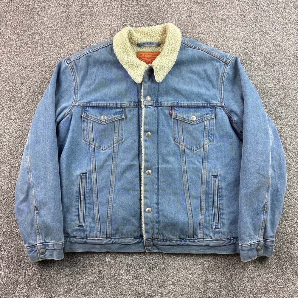 Levi's Sherpa Lined Denim Trucker Jacket Mens XL Blue Cotton Trucker Light Wash